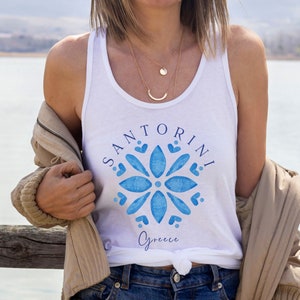 Santorini Greek Islands Tank Top , Greece Lover Gift Greece Tank Top, Santorini  Women&#39;s Ideal Racerback Tank