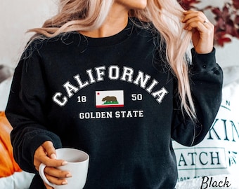 Sudadera de California, jersey con la bandera de California, oso de California, sudadera unisex de cuello redondo