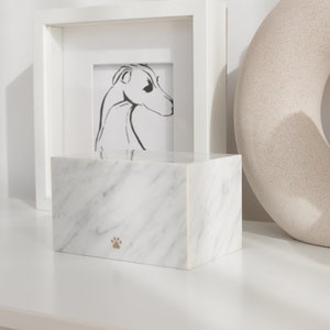 Pet Urn for Dogs, Modern Pet Urn, Personalized Dog Urn, with Name or Paw, Made from Premium White Carrara Marble