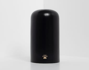 Pet Urn, Ceramic Urn for Cat, Urn for Small Dog, Matte Black Porcelain, with Paw or Custom Engraving