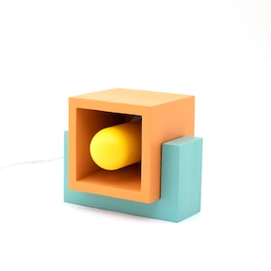 Lámpara de mesa de hormigón de caja naranja, lámpara de noche hecha a mano de decoración de arte pop, decoración industrial, lámpara de Edison, decoración de hormigón para el hogar