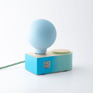 Pop Art Wooden Table Lamp, "Neptune",  Blue Dimmable Table Lamp, Modern Bedside Lamp, Dimmer Light
