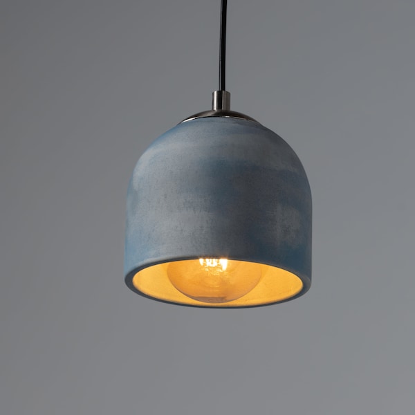 Blue Aged Effect Pendant Lamp, Concrete Pendant Light, Green Pendant Lamp, Stone Chandelier, Raw Concrete Home Decor