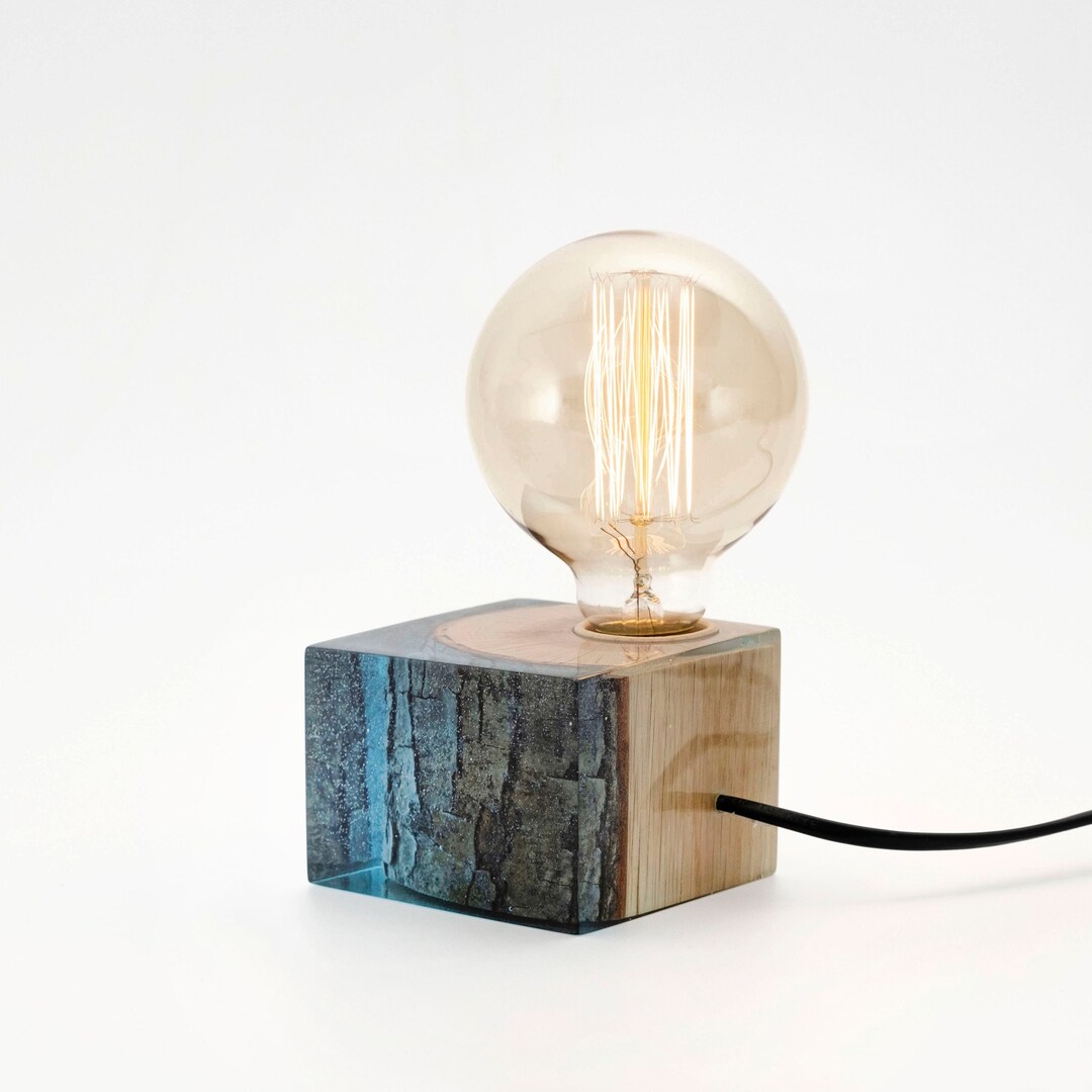 Blue Epoxy Table Lamp, Epoxy Resin Light, Edison Bedside Lamp, Modern