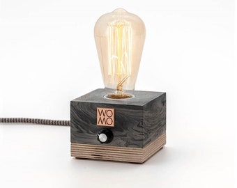 Black Dimmable Table Lamp, Concrete Design Table Lamp, Industrial Decor, Edison Bedside Lamp