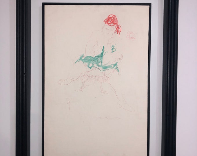 Lucio Fontana Female figure 1951 biro and pastels on paper on authenticated canvas