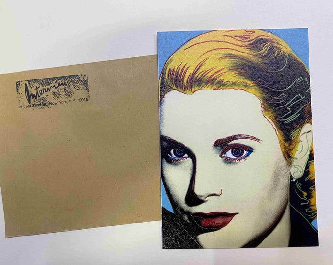 Andy Warhol postcard INTERVIEW silkscreen cm 15x10 certificate TIM HUNT ex director Warhol Estate