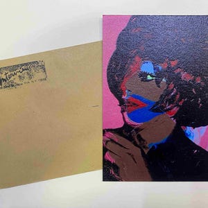 Cartão postal de Andy Warhol ENTREVISTA serigrafia cm 15x10 certificado TIM HUNT ex-diretor Warhol Estate