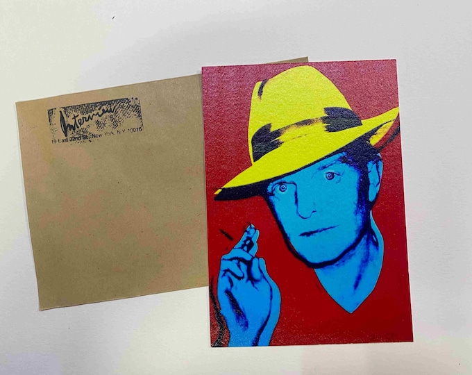 Andy Warhol postcard INTERVIEW silkscreen cm 15x10 certificate TIM HUNT ex director Warhol Estate