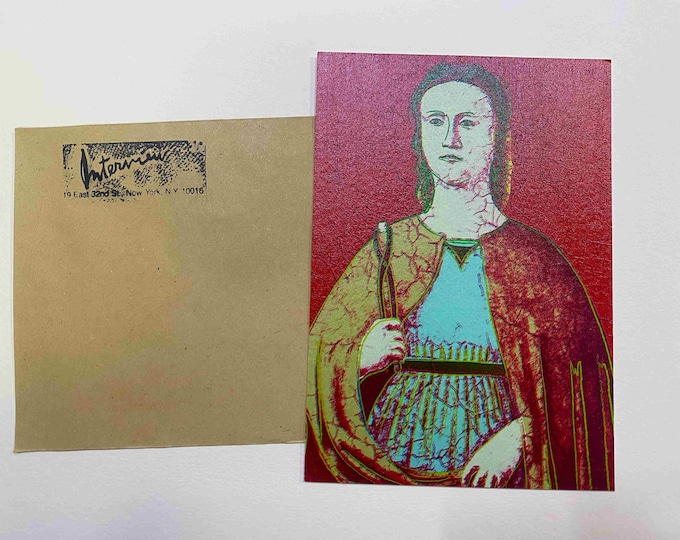 Andy Warhol postcard INTERVIEW silkscreen cm 15x10 certificate TIM HUNT ex director Warhol Estate