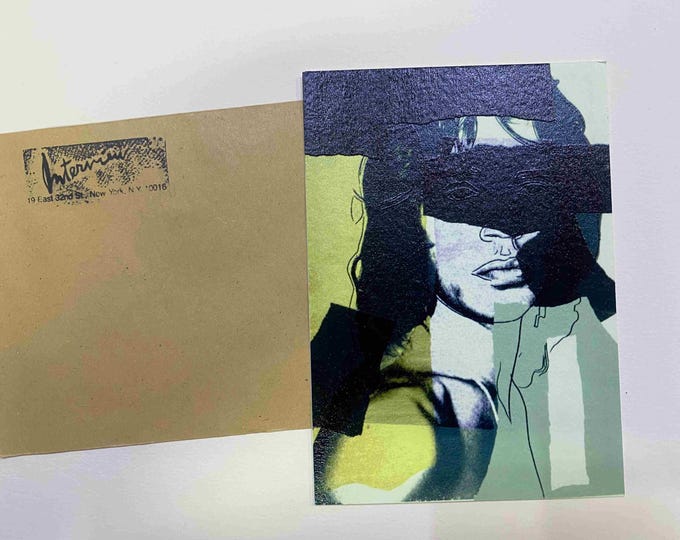 Andy Warhol postcard INTERVIEW silkscreen cm 15x10 certificate TIM HUNT ex director Warhol Estate