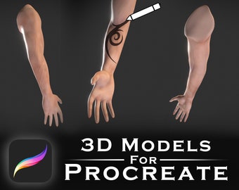 Procreate 3D models - Male Arm - Perfect for tattoo art | 3D Arm | Elbow | Hand | Fingers