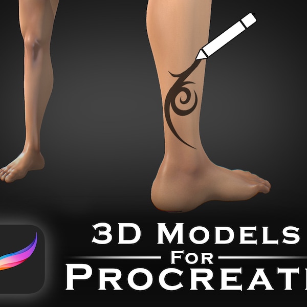 Procreate 3D model for Tattoo artists model, Fit Male Anatomy - Body parts base mesh pack, 3D Arm, 3D leg, 3D Torso, 3D head