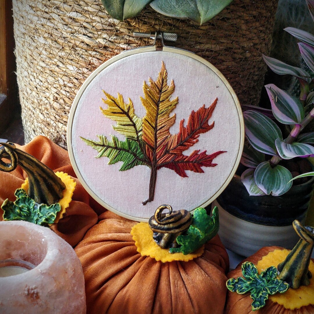 Hand Embroidery Kit - Green & Gold Floral Pumpkin - And Other