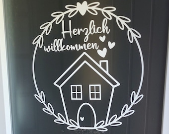 Window picture| Wreath for the front door| Sticker| Sticker "Welcome"| Decoration window| Window decoration| House