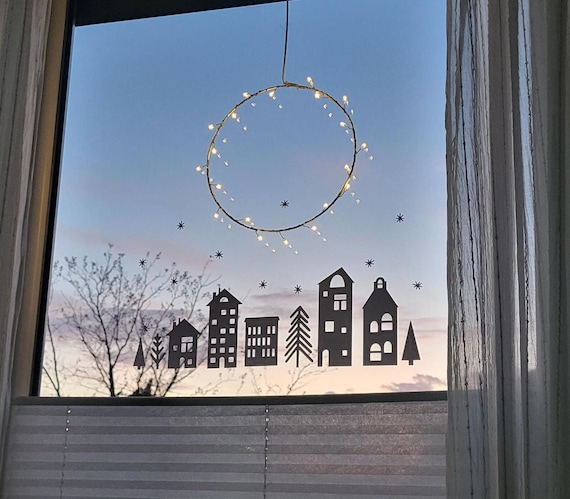 Aufkleber/Sticker Häuser| Winterdorf| Winterstadt| Fensterbild| Weihnachtsaufkleber| Winteraufkleber| Fensterdeko