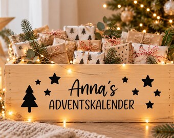 Pegatinas para calendario de Adviento | Pegatinas para caja de Adviento | Personalizadas con nombre | Calendario de Adviento con nombre y | Estrellas, árbol de Navidad | Idea de regalo