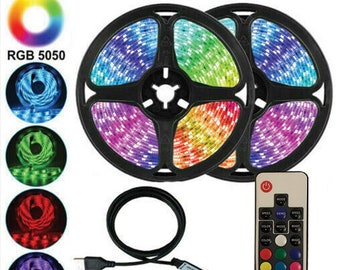 RGB led Strip Lighting with USB Power Connector and Remote Control - 5050 colour changing Tape Under Cabinet Kitchen TV