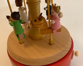 Wooden Wind up Music Box - Merry Go Round with Children