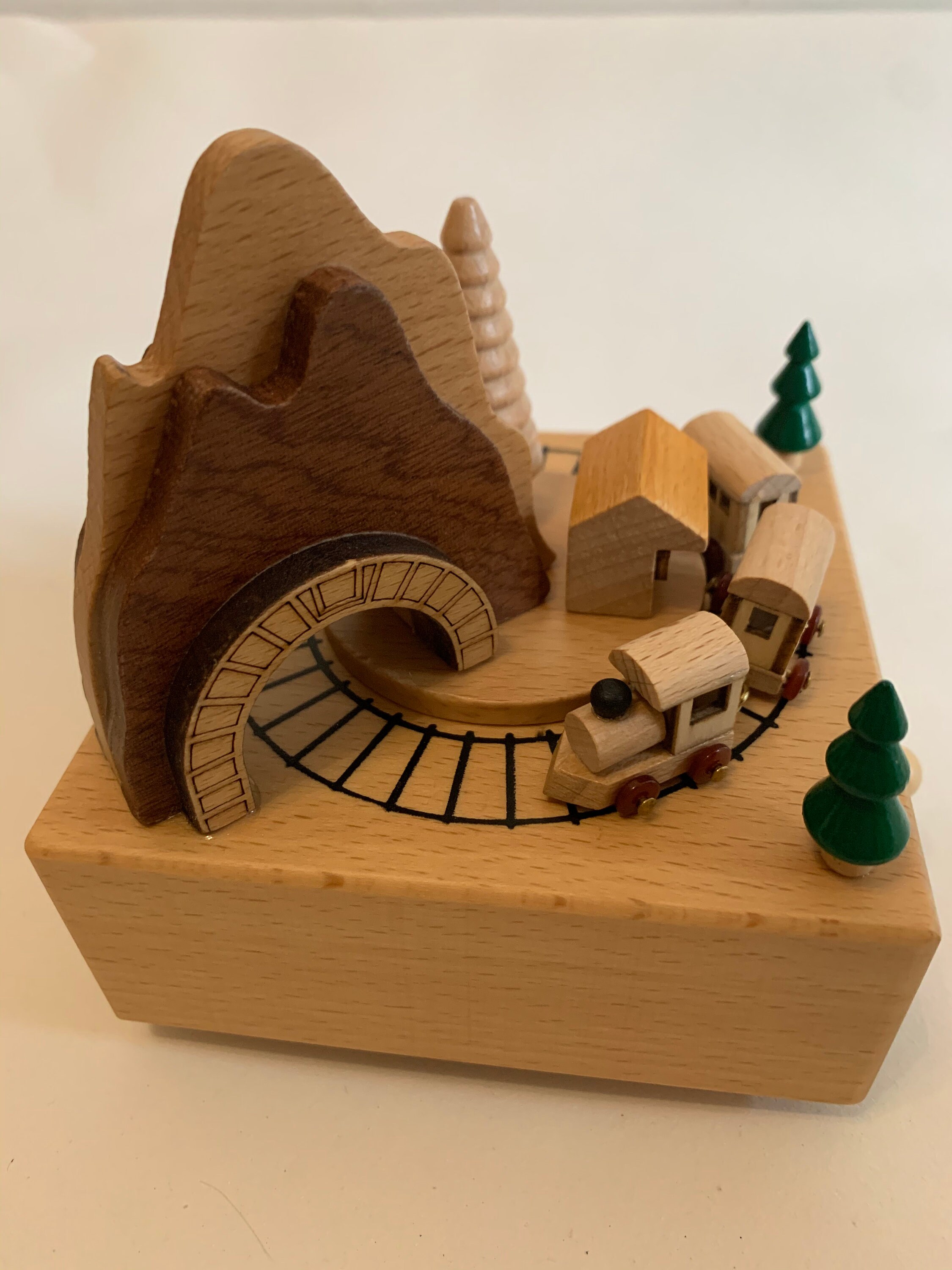 Wooden Wind up Music Box Train Going Around the Mountain Etsy UK