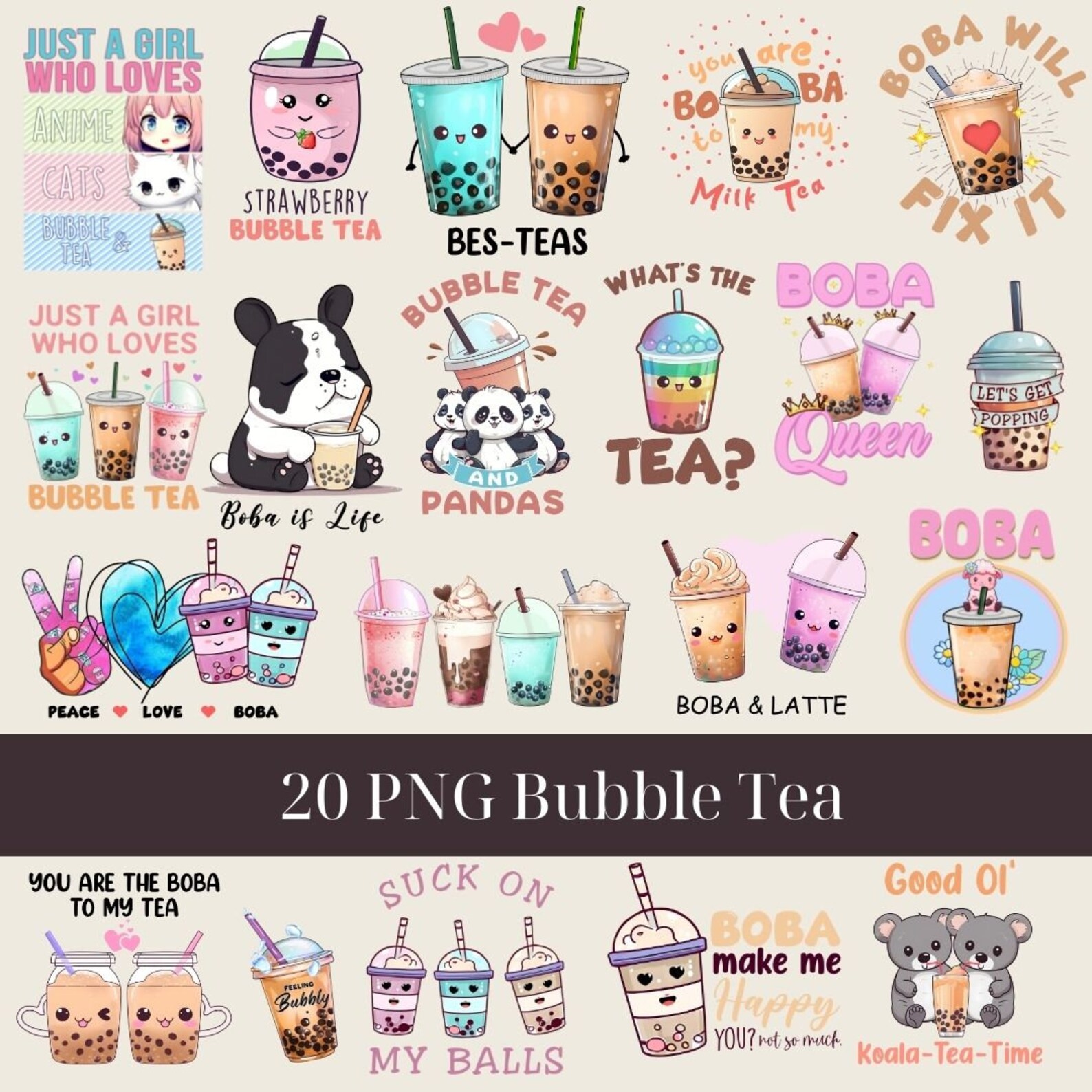 Bubble Tea Sublimation Bundle Png, Bubble Tea Design, Boba Shirt Png ...