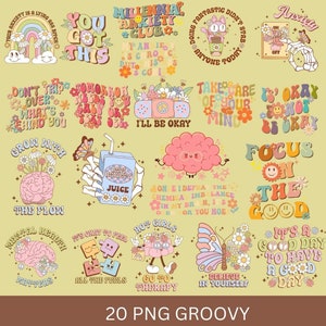 Groovy Mental Health PNG Bundle, Mental Health Png, Motivational Png, Groovy Graphics Png, Inspirational Png