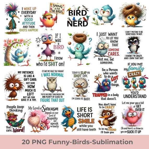 Sarcastic Bird Png Sublimation Bundle, Funny Bird Shirt Png, Crazy Bird Sublimation, Birds Lover Download, Bird Tee Shirt Designs