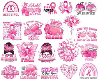 Breast Cancer Png Bundle, Cancer Survivor Png, Fight Quote Sublimation Designs, Cancer Awareness, Pink Ribbon Png