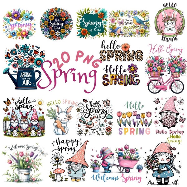 Hello Spring Sublimation Bundle Png, Spring Png, Spring Flower Shirt Png, Gnomes Spring Graphics Png, Gnomes Png