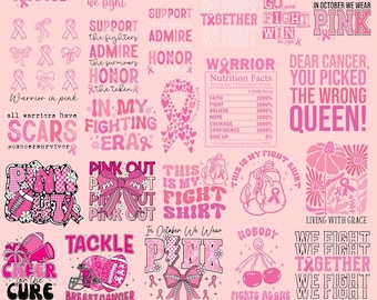 Paquete de sublimación de cáncer de mama (PNG), camiseta de concientización sobre el cáncer (PNG), lazo contra el cáncer (PNG), cita de lucha contra el cáncer (PNG), descarga digital
