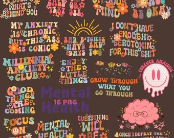 Mental Health Png Sublimation Bundle, Positive Quotes, Mental Health Shirt Designs, Motivational Png Bundle