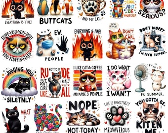 Funny Cat Png Sublimation Bundle, Funny Cats Png, Cat Mom Sublimation, Cat Lover Png, T-Shirt Design