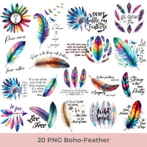 Boho Feather Sublimation Bundle, Boho Feathers Flowers PNG Files, Colorful Feather Png, Spring Png Sublimation, Feather Designs for Shirts