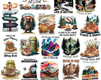 Retro Hiking PNG Bundle, Mountain Hiker Png, Nature Hiking Png, Hiking Adventure Png, Vacation Png, Outdoor Life Png, Digital Download