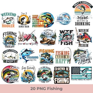 Paquete de sublimación de pesca (PNG), citas sobre peces (PNG), diseños de camisetas de pesca (PNG), camisetas para amantes de la pesca, camisetas para mujer pescando (PNG), camisetas para papá pescador