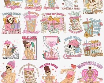 Skelettkaffee Png Sublimation, Eiskaffee Png Bündel, Kaffee Liebhaber Shirt Png, Kaffee Png, Skelett Selbstliebe, Schädel Sublimationsdesign