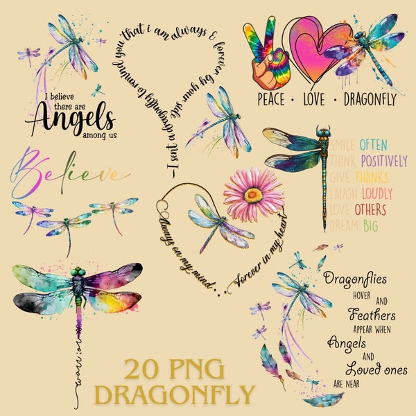 Dragonfly Sublimation Png Bundle, Dragonfly PNG, Watercolor Dragonfly, Dragonfly Quote Png, Digital Download