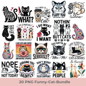 Sarcastic Cat Png Sublimation Bundle, Cat Coffee Png, Cat Mom Sublimation, Cat Lover Download, Cat Tee Shirt Designs