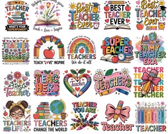 Teacher Sublimation Png, Best Teacher Ever Png, Teacher Graphics, Colorful Crayons Teacher, Teach Love Inspire Png, School Png Bundle