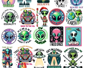 Camiseta alienígena PNG, Camisetas alienígenas divertidas PNG, Alien OVNI, Espacio PNG, Diseño gráfico alienígena, Paquete de sublimación