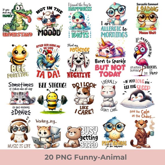 Sarcastic Animal Png Designs For T Shirt, Funny Quotes PNG Sublimation, Cat Cow Flamingo Unicorn Png, Animal Lover Tee