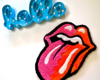 Tongue Out Pink and Orange Lips | Amazing Hand-Tufted Rug | Home & Wall Decor