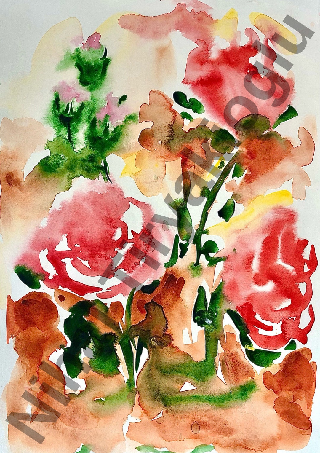 Pink Roses Watercolor Painting Digital Art - Etsy