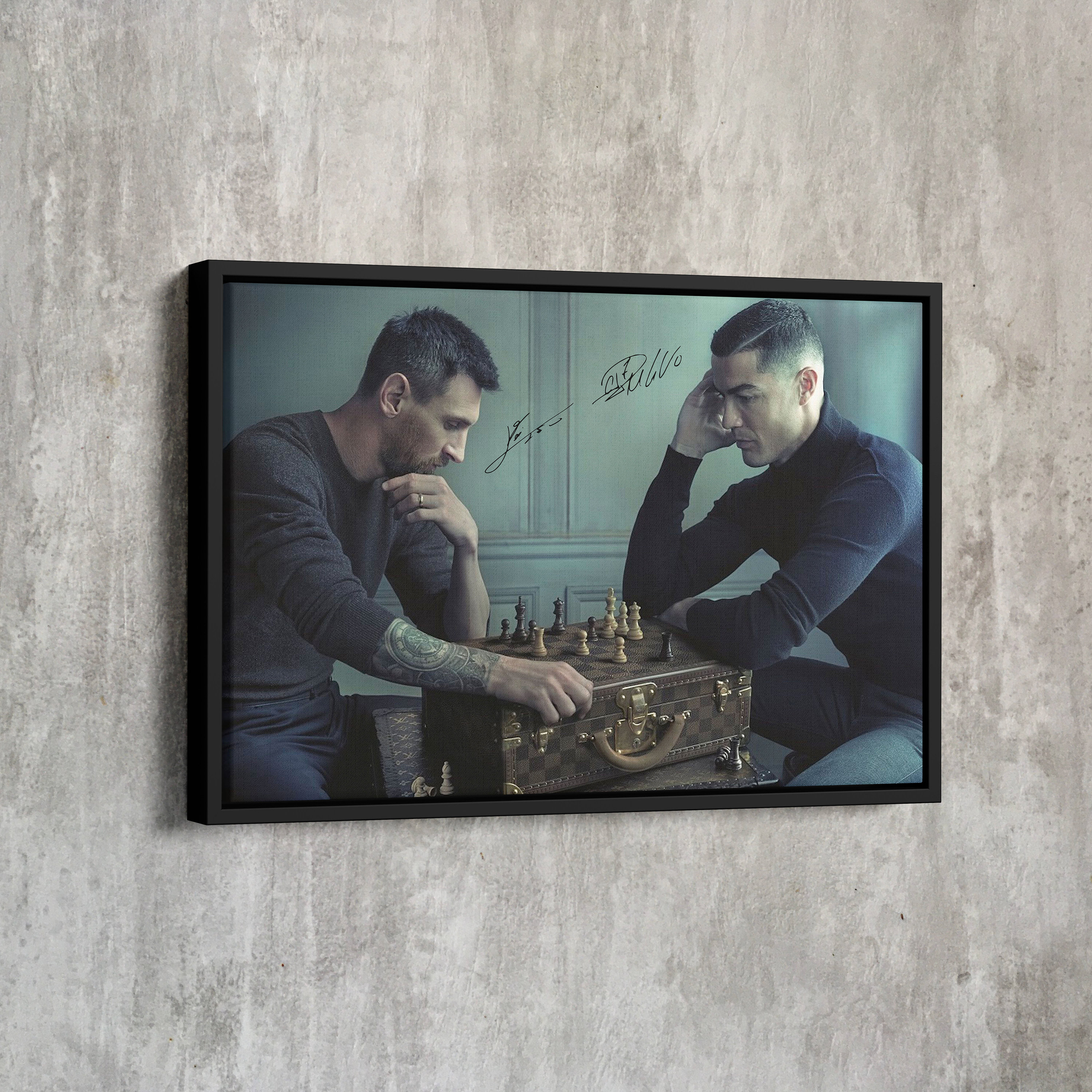  Messi & Ronaldo Chess Poster, Football Legends Canvas