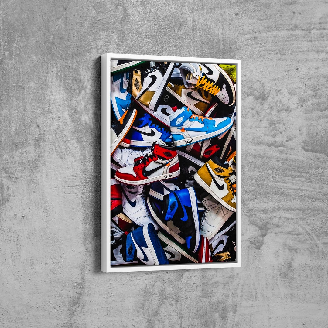 Air Jordan Sneaker Canvas Wall Artjordan Shoes Print Etsy