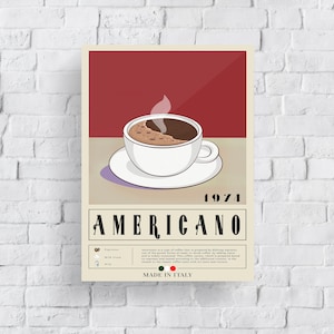 Americano Poster, Coffee Print, Italian Coffee, Retro Poster, Housewarming Gift, Kitchen Decor, Mid Century Poster, Minimalist Print