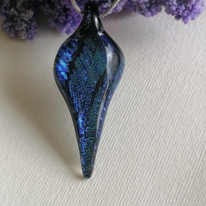 Blue dichroic fused glass necklace, handmade turquoise dichroic glass pendant,sparkling jewel