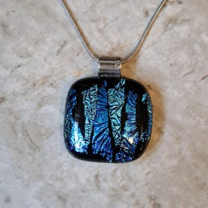 Royal blue, turquoise blue dichroic glass festive necklace, unique fused glass pendant