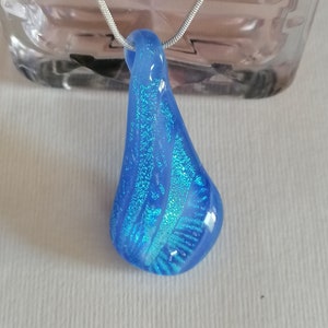 Sea blue elegant dichroic fused glass pendant, unique handmade necklace, gift for bridesmaid