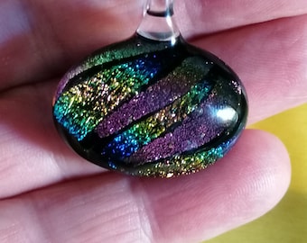 Dichroic fused glass pendant, fused glass purple-pink and rainbow dichroic necklace, handmade jewelry